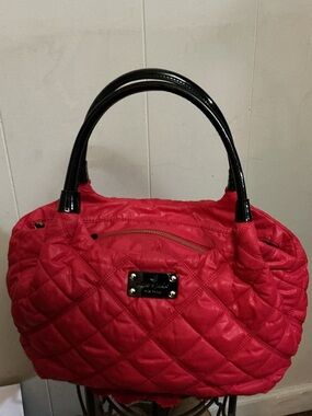 ♠️Kate Spade♠️ Quilted Red Satchel with Black Patent Handles